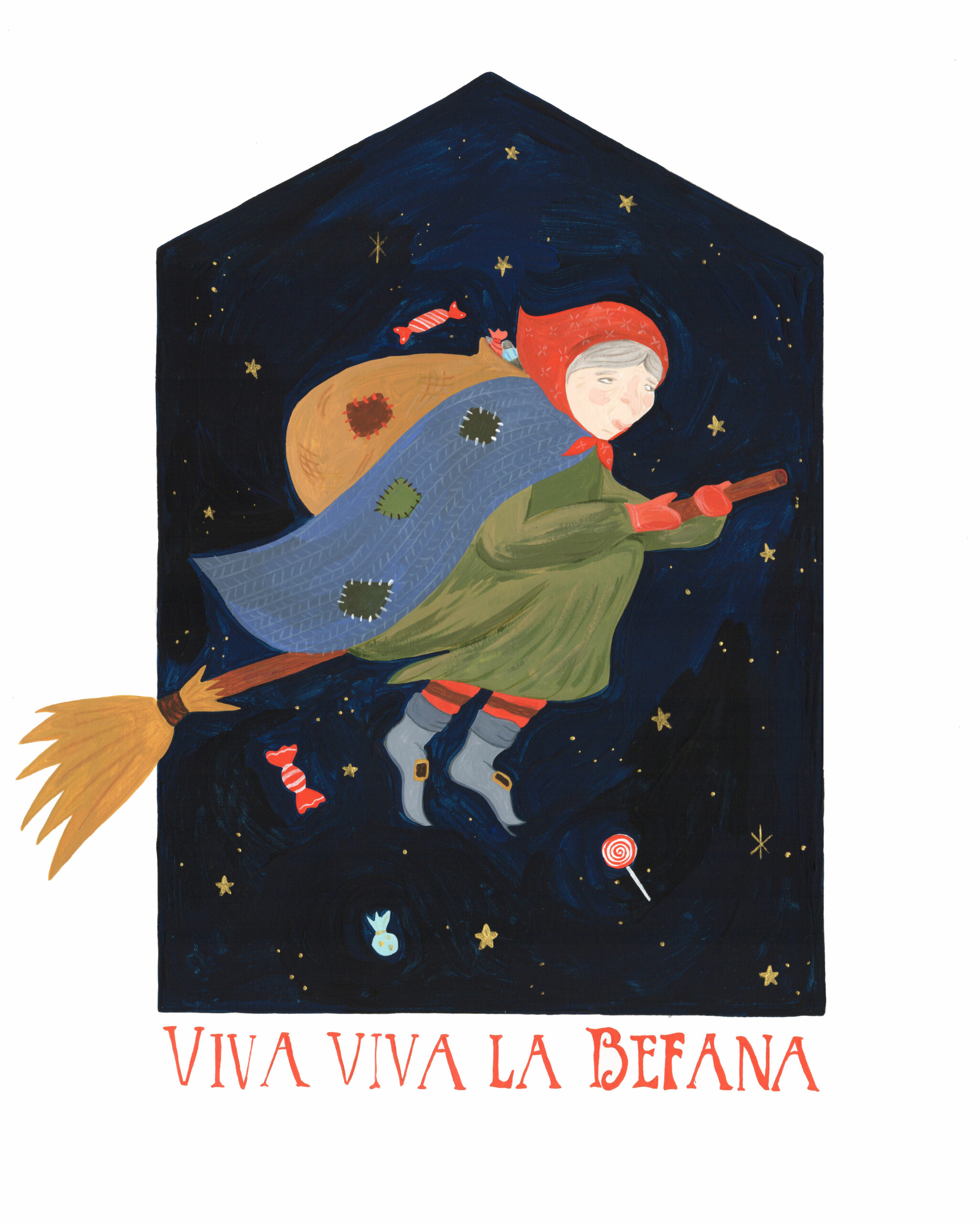 Befana. Gouache illustration